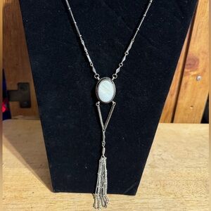 Statement Silver Tone Mother of Pearl Tassel Necklace